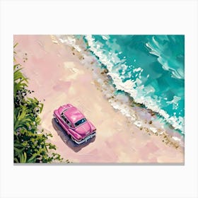 Pink Car On The Beach 4 Canvas Print