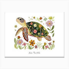 Little Floral Sea Turtle 1 Poster Canvas Print