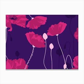 Poppies On Purple Background Canvas Print