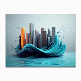 3d Of Skyline And Waves 1 Canvas Print