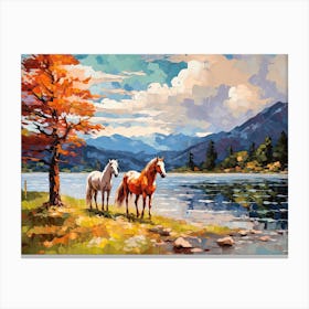 Horses Painting In Lake District, England, Landscape 4 Canvas Print