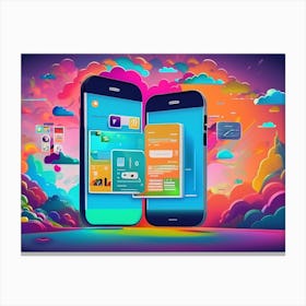 Two Mobile Phones In The Sky Future Of Mobile Applications Development In Colorful Dreaming Life Canvas Print