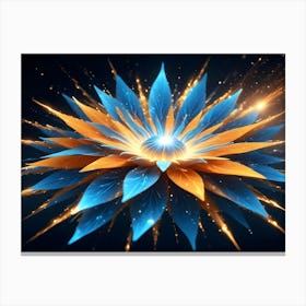 An Abstract Flower With Blue Petals And Orange Highlights, Surrounded By Glowing Particles Canvas Print