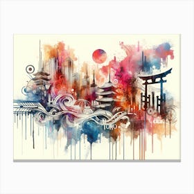 Watercolor Skyline Tokyo 2 Canvas Print