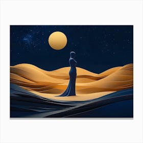 Woman In the Desert. Woman Body Silhouette Standing on Golden Dunes Canvas Print