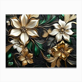 Luxury Floral Seamless With Flowers Elegant Leather Texture Illustration Background In Golden, Green, White 1 Canvas Print