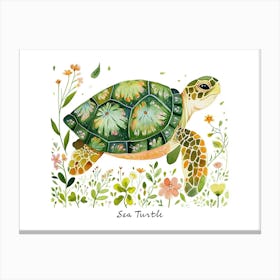 Little Floral Sea Turtle 4 Poster Canvas Print