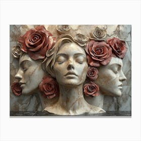 3D art with Three Women With Roses. women's faces made from clay Canvas Print