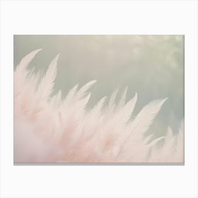 A Close Up Shot Of Delicate, Pink Feathers Against A Light Green Background Canvas Print