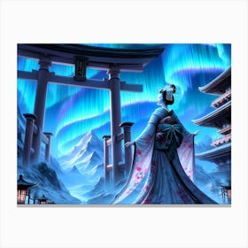 Geisha by A Gate In Kimono Canvas Print