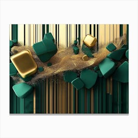 3d Abstraction Modern Dark Green And Golden Canvas Print