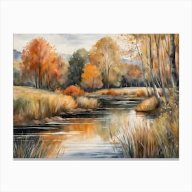 Autumn Pond Landscape Painting (2) Canvas Print