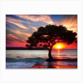 Lone Tree At Sunset 12 Canvas Print