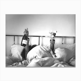 Woman Drinking Wine In Bed Canvas Print