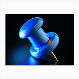 Blue Push Pin On A Black Background Canvas Print