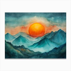 A Minimalistic Depiction Of A Massive Orange Sun Canvas Print