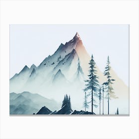 Mountain And Forest In Minimalist Watercolor Horizontal Composition 258 Canvas Print