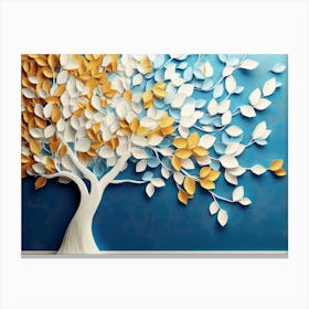 Colorful Tree With Leaves On Hanging Branches Of Blue, White And Golden 13 Canvas Print