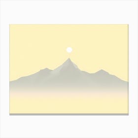 A Mountain Range At Dawn With Small White Sun In Minimalist Painting Art Canvas Print