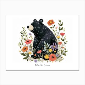 Little Floral Black Bear 1 Poster Canvas Print
