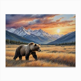 Grizzly Bear Wild Grasslands Canvas Print