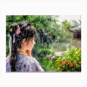 Chinese Girl In Rain Canvas Print