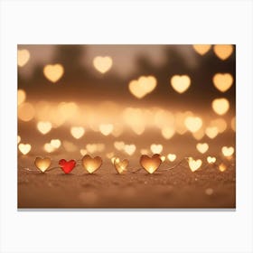 A Warm And Inviting Image Of Heart Shaped Lights Strung Along A Path In A Field Canvas Print