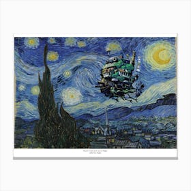 Howl's Castle In The Starry Night - Studio Ghibli - Van Gogh Mashup Canvas Print