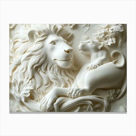 Beautiful 3d Lion And Lioness Animal Canvas Print