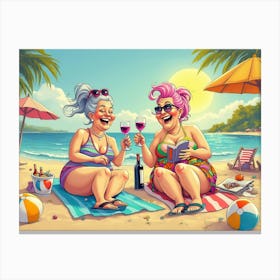 2 Seaside Sips And Sunshine Grins Older Women Enjoying Life and Sipping Wine Canvas Print