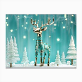 Whimsical Teal Deer Crafted From Ceramic And Metal In A Robotic Style Frolicks Amidst An Enchantin Canvas Print