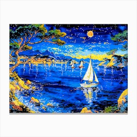 Sailboats At Night Canvas Print