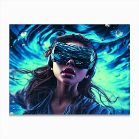 Surreal girl wearing VR glasses submerged in liquid Canvas Print