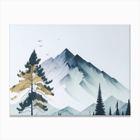 Mountain And Forest In Minimalist Watercolor Horizontal Composition 175 Canvas Print