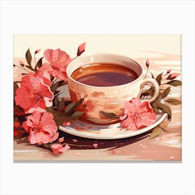 Cup Of Tea With Flowers Canvas Print