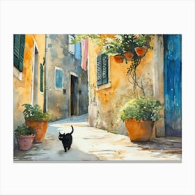 Sibenik, Croatia   Cat In Street Art Watercolour Painting 2 Canvas Print