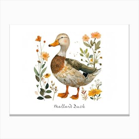 Little Floral Mallard Duck 3 Poster Canvas Print