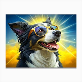 Smiling Border Collie Wearing Sunglasses Canvas Print