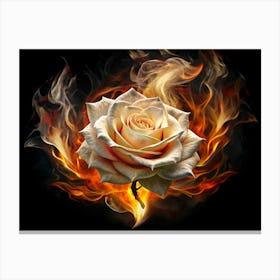 A White Rose Engulfed In Flames, With Smoke And Fire Surrounding It Canvas Print