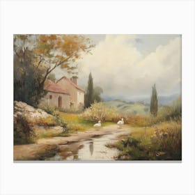 Countryside House with Autumn Leaves Canvas Print