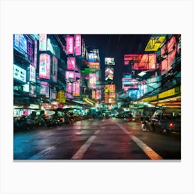 Neon City Street Canvas Print