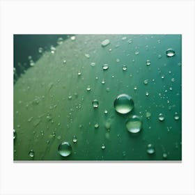 A Close Up Photograph Of Water Droplets On A Green Surface Canvas Print