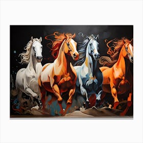 Horses galloping in a field. 4 Canvas Print