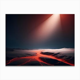 A Stylized, Minimalist Landscape With A River Of Red Lava Flowing Through A White Desert Canvas Print