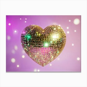 Heart Shaped 3d Disco Ball Bathed In Gold Suspended Amidst A Constellation Of Sparkles Tinged With Canvas Print