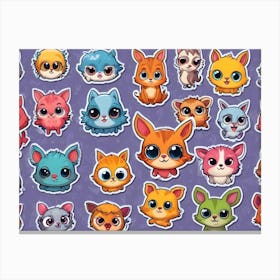 An Illustration Featuring A Collection Of Colorful, Cartoonish Creatures Resembling A Mix Of Cats And Rabbits Canvas Print