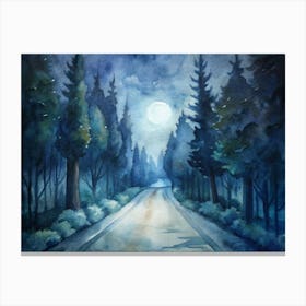 A Mysterious Road In The Heart Of A Forest Lit B (1) Canvas Print