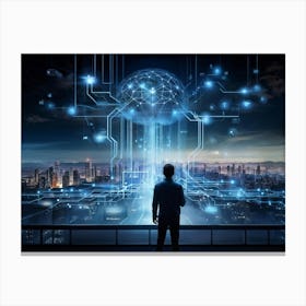 A Panoramic Illustration Of High Technology The Brain Represented As A Complex Server Emitting Stre (1) 2 Canvas Print