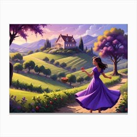 Woman Walking Toward A House On A Hillside 2 Canvas Print