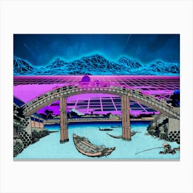 Synthwave Space: view of mount Fuji [synthwave/vaporwave/cyberpunk] — aesthetic poster, retrowave poster, neon poster Canvas Print